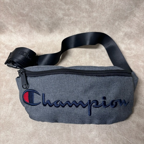 Champion Prime Waist Fanny Pack Sling Bag Black Spell out Logo Belt - Picture 1 of 4